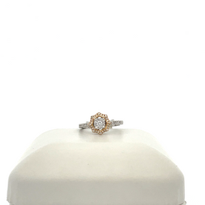 14k White and Yellow Gold Engagement Ring with Round Cluster Center