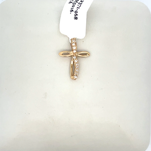 14k Yellow Gold Rounded Cross Charm with Diamonds
