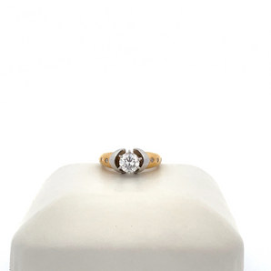 14k White and Yellow Gold Engagement Ring with Cubic Zirconia Round Center