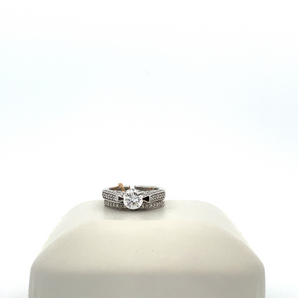 14k White Gold Engagement Ring and Band with Cubic Zirconia Round Center