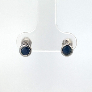 14K White Gold Bezel 4MM September Sapphire Earrings