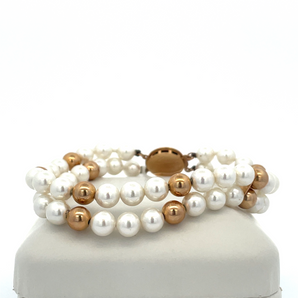 Simulated White and Gold Pearl Double Bracelet