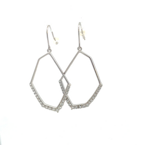 Sterling Silver Fish Hook Modern Hexagon Dangle Earrings with clear CZ's
