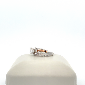 14k White and Rose Gold Engagement Ring with Cubic Zirconia Round Center