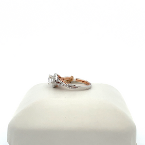 14k White and Rose Gold Engagement Ring with Cubic Zirconia Round Center and Halo
