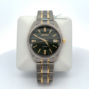 Two-Tone SEIKO Watch with Black Dial