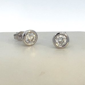 14K White Bezel Set Diamond Stud Earrings  CTW: .75