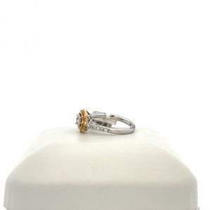 14k White and Yellow Gold Engagement Ring with Round Cluster Center