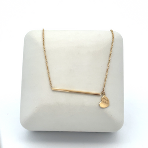 14k Yellow Gold Bar and Heart Necklace