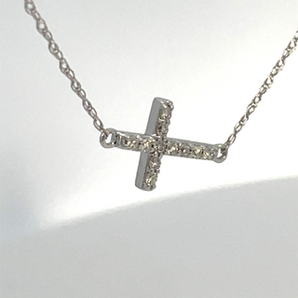 14K White Ladies Diamond Cross Necklace CTW: .09