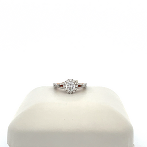 14k White and Rose Gold Engagement Ring with Cubic Zirconia Round Center and Halo