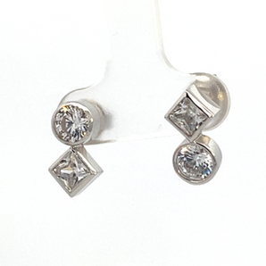 Sterling Silver Round and Princess Cut Triple A Quality CZ's Earrings