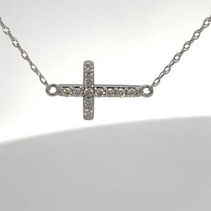 14K White Ladies Diamond Cross Necklace CTW: .09