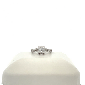 14k White Gold Engagement Ring with Baguette Center