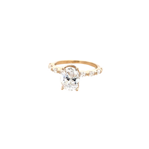14K Yellow Gold Diamond Engagement Semi Mount with CZ Center and Oval East-West Accent Diamonds