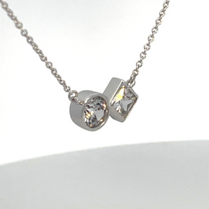 Sterlling Silver Round and Princess Cut Triple A Quality CZ's Necklace