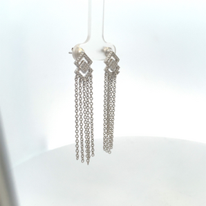 Sterling Silver Clear CZ's on a Triple Rhombus  on a Post Earring with 5 Chain Dangles