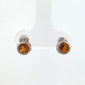 14K White Gold 5MM Bezel Citrine Stud Earrings