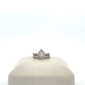14k White Gold Engagement Ring and Band with Cubic Zirconia Pear Center
