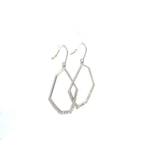 Sterling Silver Fish Hook Modern Hexagon Dangle Earrings with clear CZ's