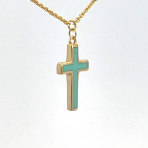 14K Yellow Light Turquoise Cross Adjustable Necklace