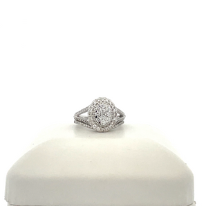 14k White Gold Engagement Ring with Oval Cluster Center