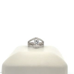 Lady's 14k White Gold Engagement Ring with Cubic Zirconia Round Center