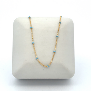 14k Yellow Gold Blue Enamel Necklace
