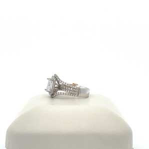 14k White Gold Engagement Ring with Cubic Zirconia Radiant Center