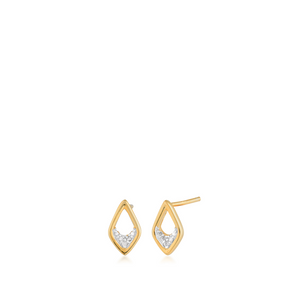 SS Gold Plated teardrop diamond accented post earrings