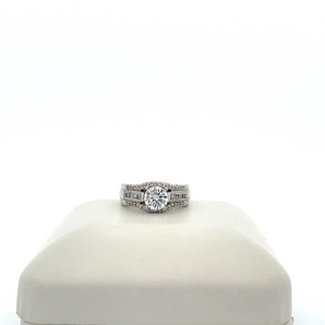 14k White Gold Engagement Ring with Cubic Zirconia Round Center