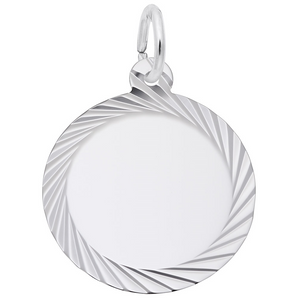 Small Diamond Faceted Disc Sterling Silver Charm - Engravable