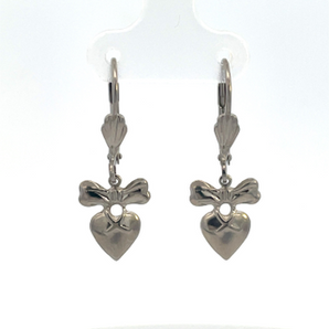 Sterling Silver Heart/Bow Leverback Drop Earrings