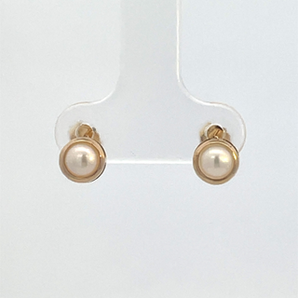 14K Yellow Gold 4.5MM Bezel Freshwater Cultured Pearl Stud Earrings