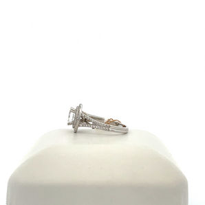 14k White Gold Engagement Ring with Cubic Zirconia Oval Center and Double Halo