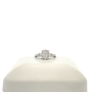 Lady's 14k White Gold Engagement Ring with Oval Cluster Center