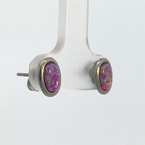 Sterling Silver Simulated Opal Stud Earrings