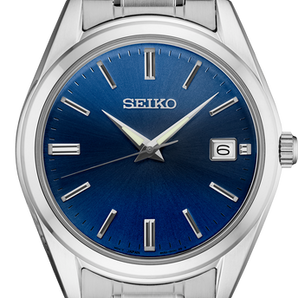 Mens Seiko Essentials Stainless Steel Quartz Watch with Blue Dial
