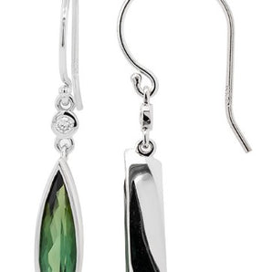 14kt White Gold Green Tourmaline and Diamond Dangle Earrings