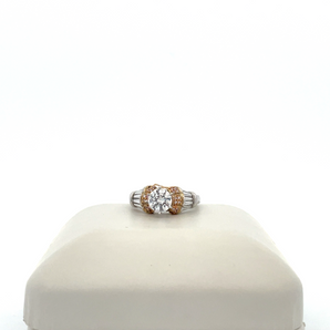 14k Yellow and White Gold Engagement with Cubic Zirconia Round Center