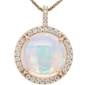 Ethopian Round Opal with Round Brilliand Diamond Halo