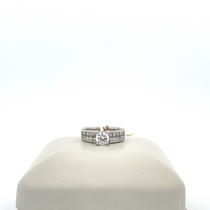 14k White Gold Engagement Ring with Cubic Zirconia Round Center