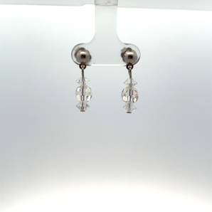 Sterling Silver 12B Crystal Clear Dangling Earrings