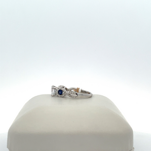 14k White Gold Engagement Ring with Sapphires and Cubic Zirconia Round Center