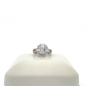 14k White Gold Engagement Ring with Cubic Zirconia Emerald Center