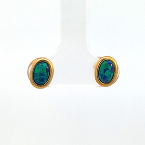 Gold Plated Simulated Opal Stud Earrings