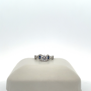 14k White Gold Engagement Ring with Sapphires and Cubic Zirconia Round Center