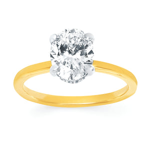 Ladies 14kt Two-Toned Engagement Ring with Oval Cubic Zirconia Center with Hidden Halo .08CTW