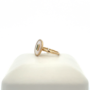 14k Yellow Gold Mother of Pearl and Green Garnet Ring