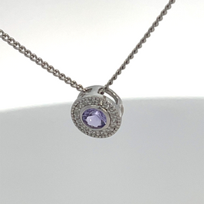 Platinum Finish Sterling Silver Round Simulat3ed Light Amethyst Birthstone Pendant w/Simulated Diamonds on 18" Curb Chain